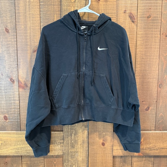 Nike Tops - Nike Black Cropped Zip Up Hoodie Swoosh Athleisure Sweatshirt